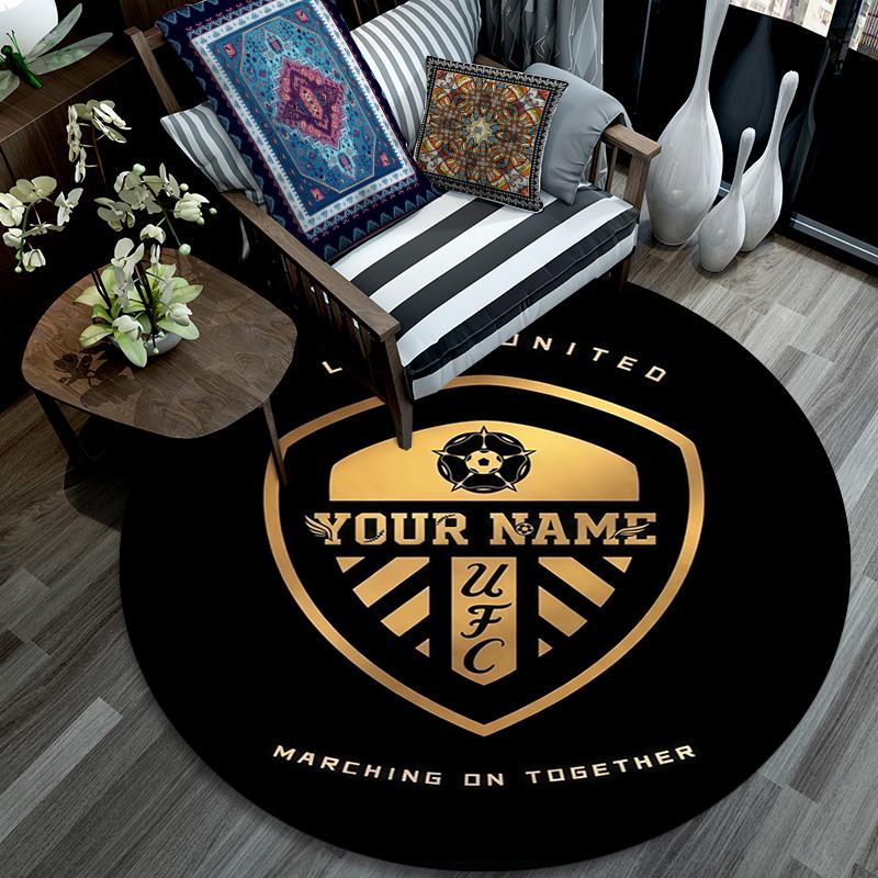 Custom Name,Leeds United pattern round rug,Carpet Rug for Living Room Bedroom Playroom ,Non-slip Floor Mat,Holiday Gifts and Birthday Gifts.