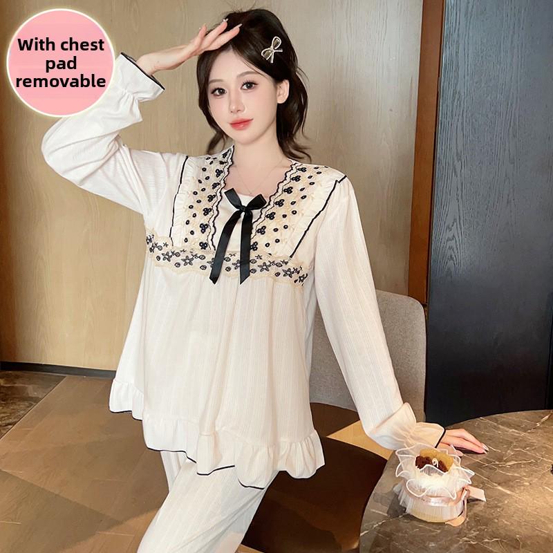 Женская хлопковая пижама больших размеров с нагрудными вкладышами — симпатичная, свободная и легкая для весны и осени