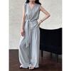 Korean Sleeveless Top Wide-leg Pants Two Piece Sets Women Summer Casual Sleeveless Comfort Sets