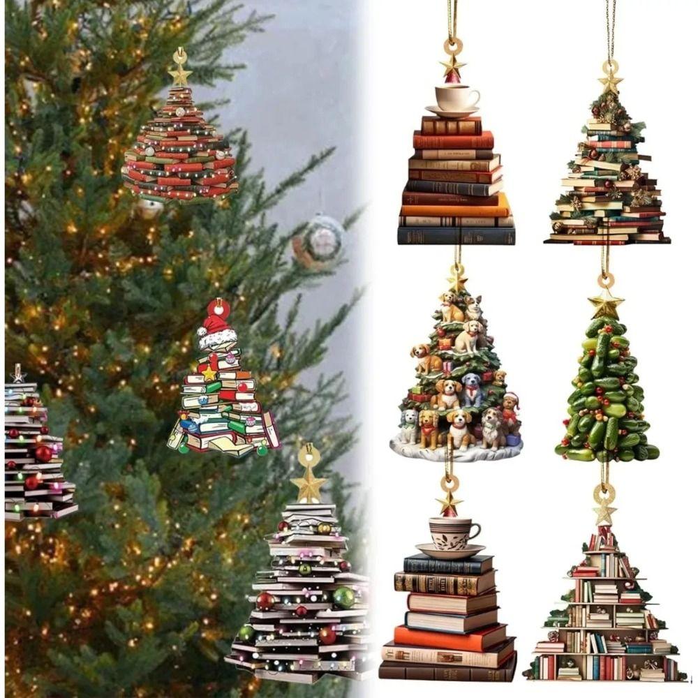 Books Stacked Bookshelf Christmas Hanging Acrylic Christmas Pendant Xmas Tree Decoration For Home