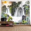 Natural Landscape Tapestry Mountain Waterfall Bird Day Flower Wall Hanging Home Wall Decoration Background Wall Tapestry