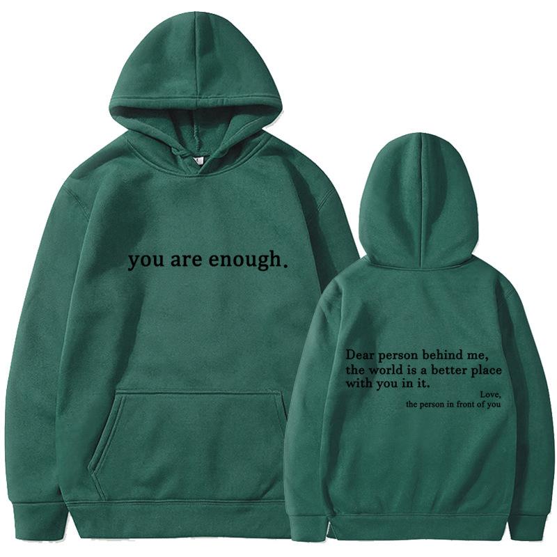 Men's and women's fleece sweater plain letter print pocket drawstring print hoodie