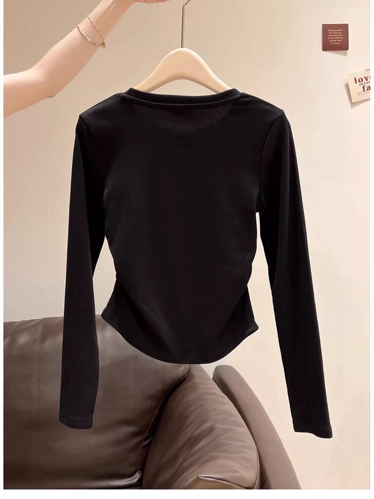 Женский топ с круглым вырезом, вышивкой бантом, длинными рукавами и плиссировкой, ранняя осень