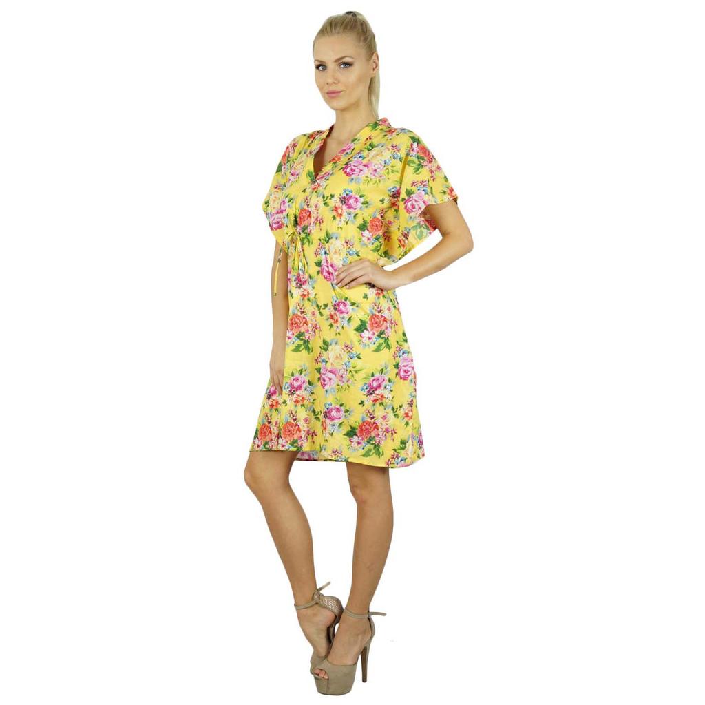 Bimba Женский цветочный кафтан для подружки невесты, короткий хлопковый кафтан, пляжное накрытие