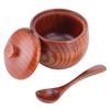 Wooden Salt Box with Lid Spoon Vintage Spice Jar Seasoning Container Cooking Utensil