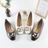 Fashion 2025 Laidies Geometric Decoration Comfortable Square Toe Flat Casual Spring Autumn Black Patent Faux Leather Flat Ballerinas