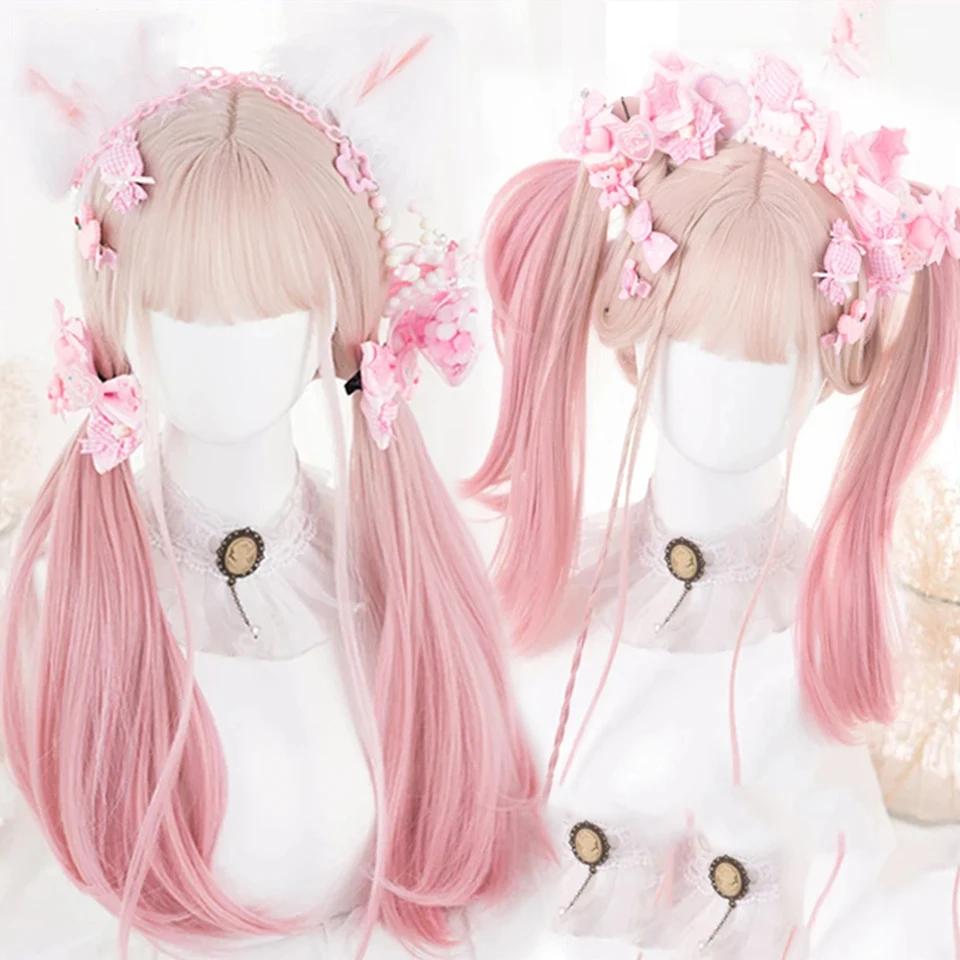 OLACARE синтетический длинный прямой парик Лолита с челкой парик для девочек милый омбре голубой блонд черный парик для косплея вечеринки Хэллоуина Харадзюку