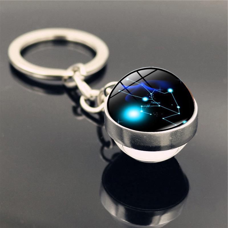 Брелок для ключей в виде стеклянного шара с изображением знака зодиака