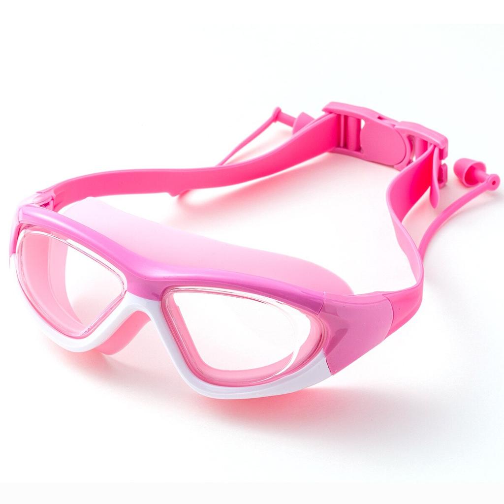 Children's High-definition Waterproof And Anti Fog Swimming Large Frame Glasses, Convenient Goggles Silicone Connected Earplugs