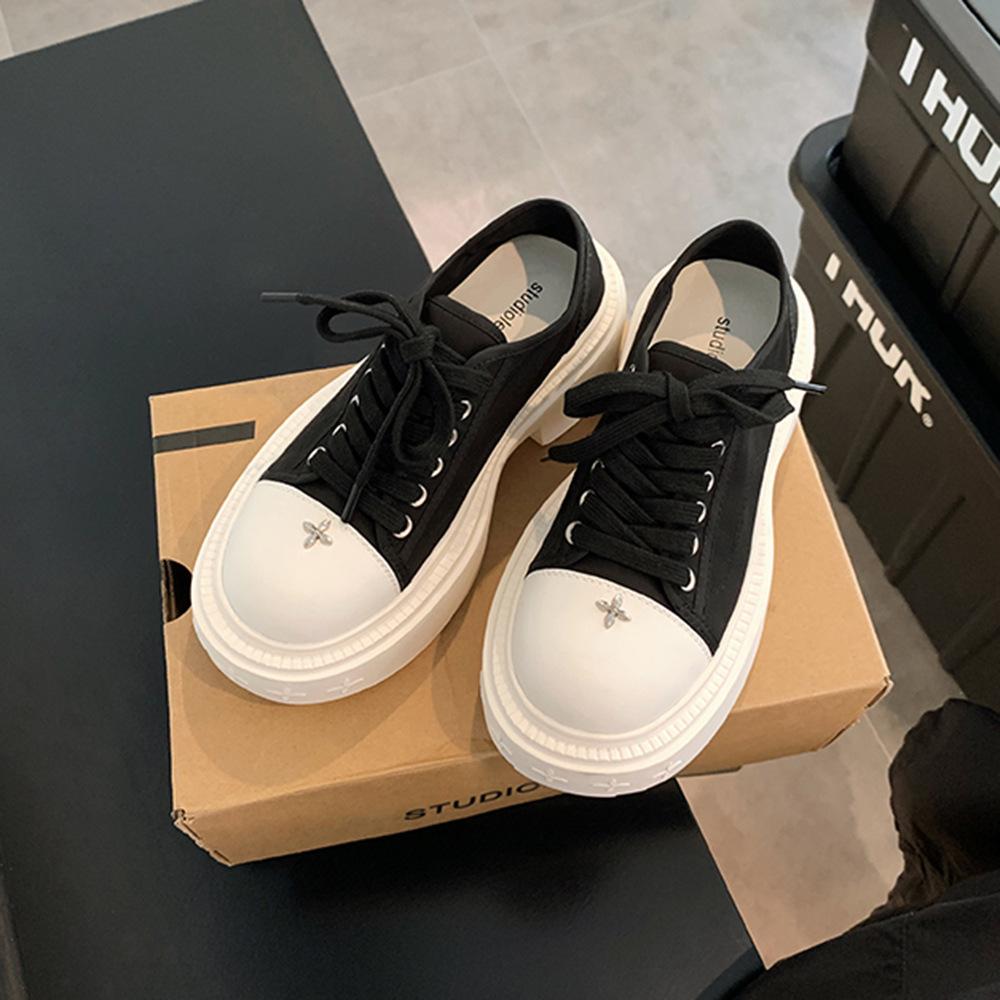 Виноградная мать studiolee большая круглая головка 8 см толстая подошва усиливающая шнуровка круглая головка маленькие белые туфли повседневная парусиновая обувь женская осень