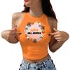 New Halloween Orange Leopard Print Pumpkin Heat Transfer Print Women's Vest Sexy Small Vest Slim Top