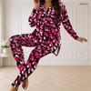 Women Plus Size Printed Half Zip Long Sleeve Long Top And Fitted Pants Two Piece Set