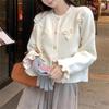 AKorean Gentle and Sweet Style Three-dimensional Bow Knit Cardigan Women's Flared Sleeve Round Neck Sweater Jacket Short Top