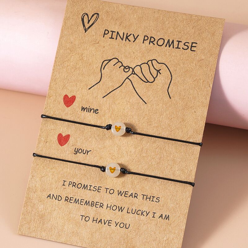 2 шт./набор парных браслетов Pinky Promise браслеты Friendship Heart Bead Регулируемая веревка День святого Валентина