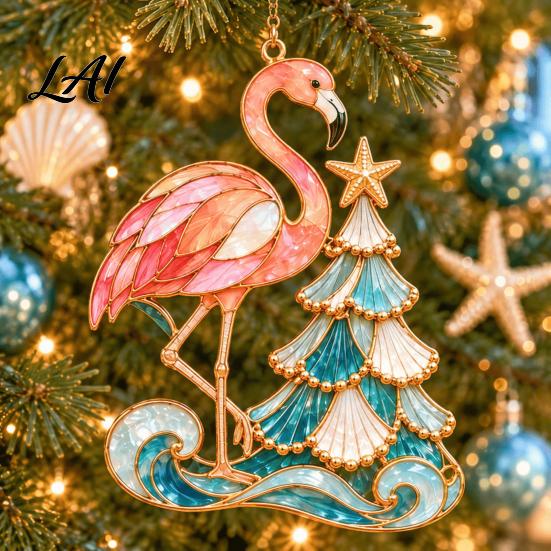 Flamingo Hanging Ornaments Christmas Ornament Acrylic Coastal Tree Decoration Winter Holiday Party Favors Tropical Beach Pendant for Xmas Tree Home