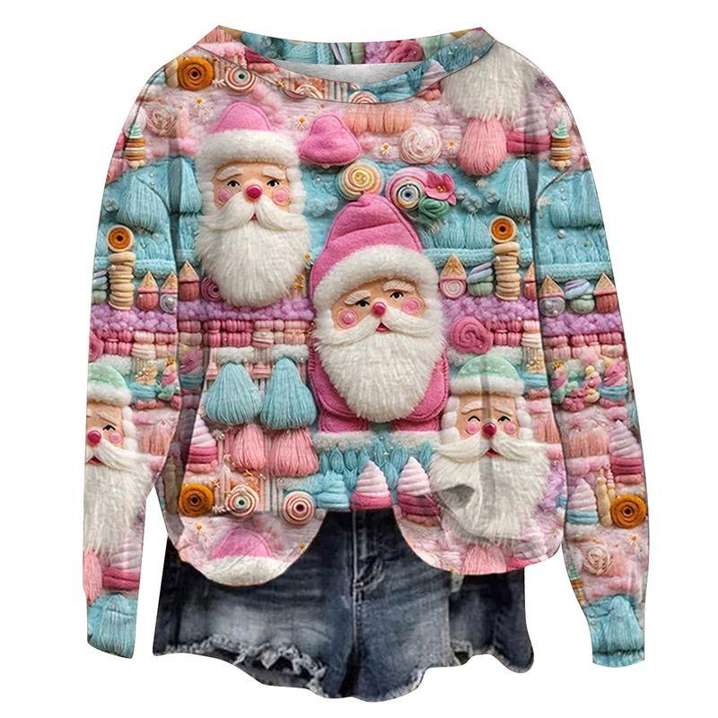 Fall and Winter Cross-Border New Arrival Sweatshirt Female 3D Digital Print Christmas round-Neck Shirt Tops Christmas Hoodie