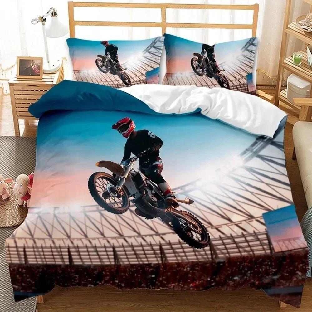 Motocross Rider Sports Theme Motorcycle Bedding Set Boys Girls Twin Queen Full Size Duvet Cover Pillowcase Bed Adult Bedroom
