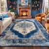 Persian-style Blue Living Room Carpet Retro Ethnic Non-slip Washable Bedroom Decoration Rug Home Dining Room Area Plush Foot Mat