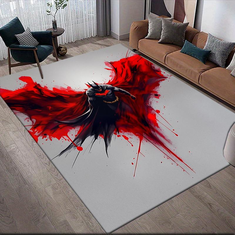 Black & Red Batman Anti-Slip Floor Mat, Rectangular Carpet for Living Room & Entertainment Space
