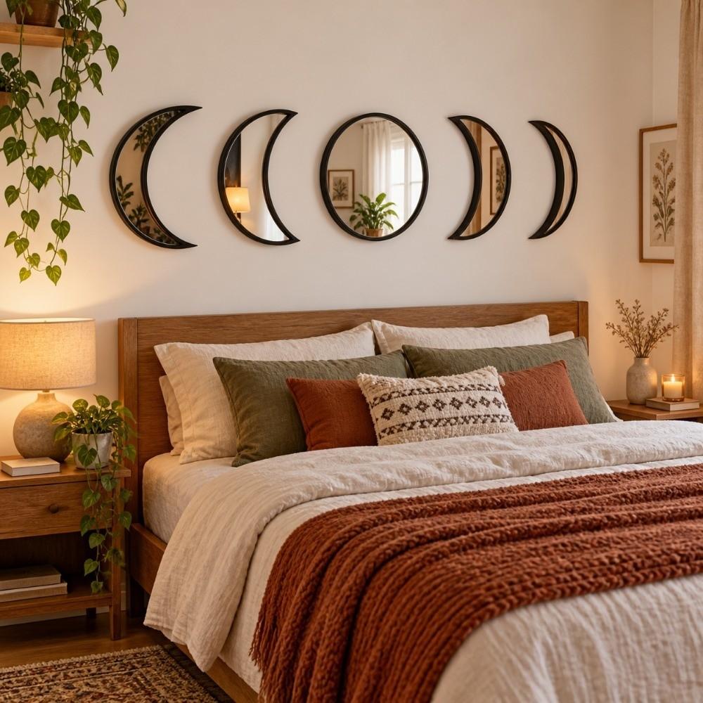 Scandinavian Style Moon Phase Mirror 5 Pieces Set Interior Design Mirror Wall Decoration