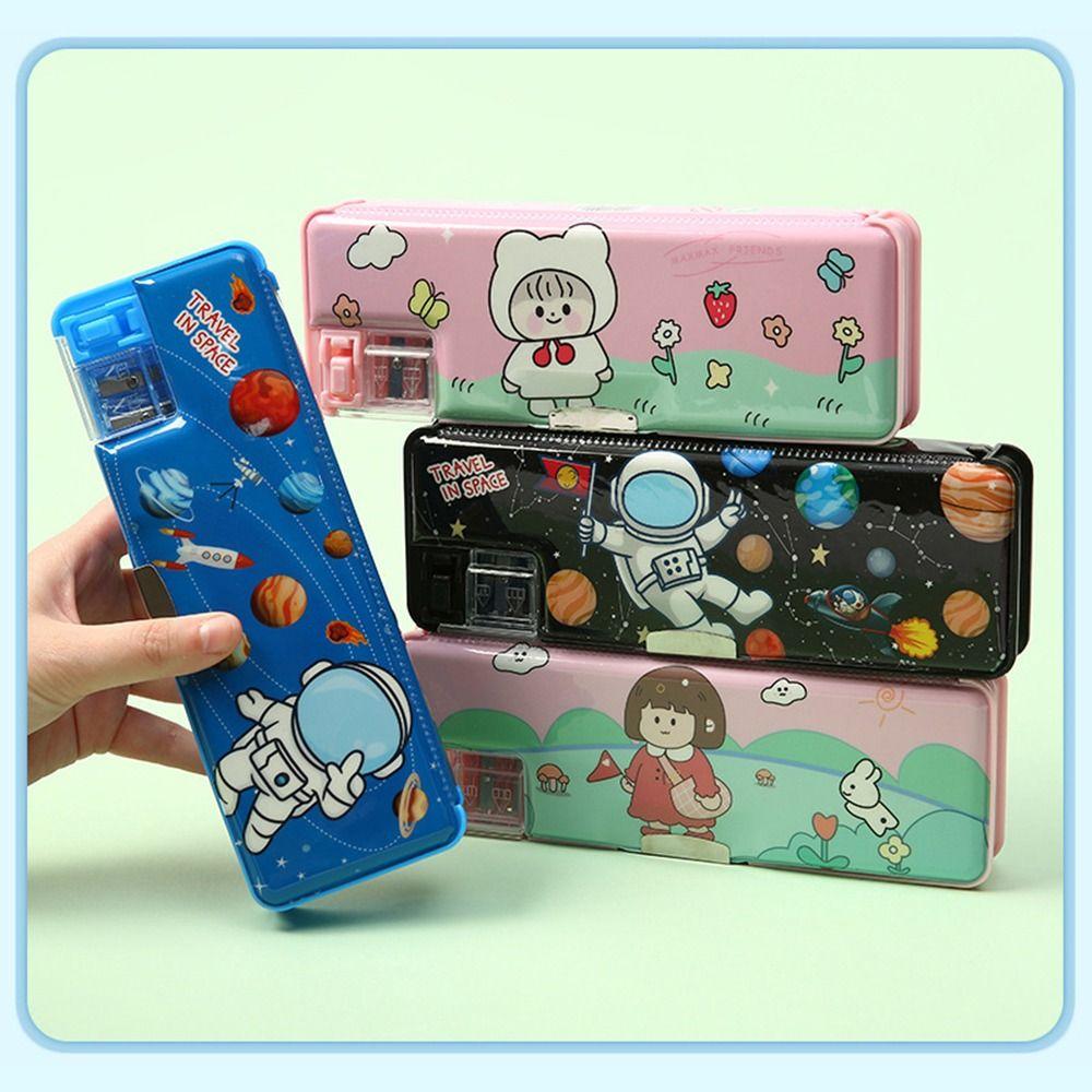 Пенал с дизайном астронавта, двухслойный ящик для хранения канцелярских принадлежностей, мультяшный пенал для мальчиков/девочек