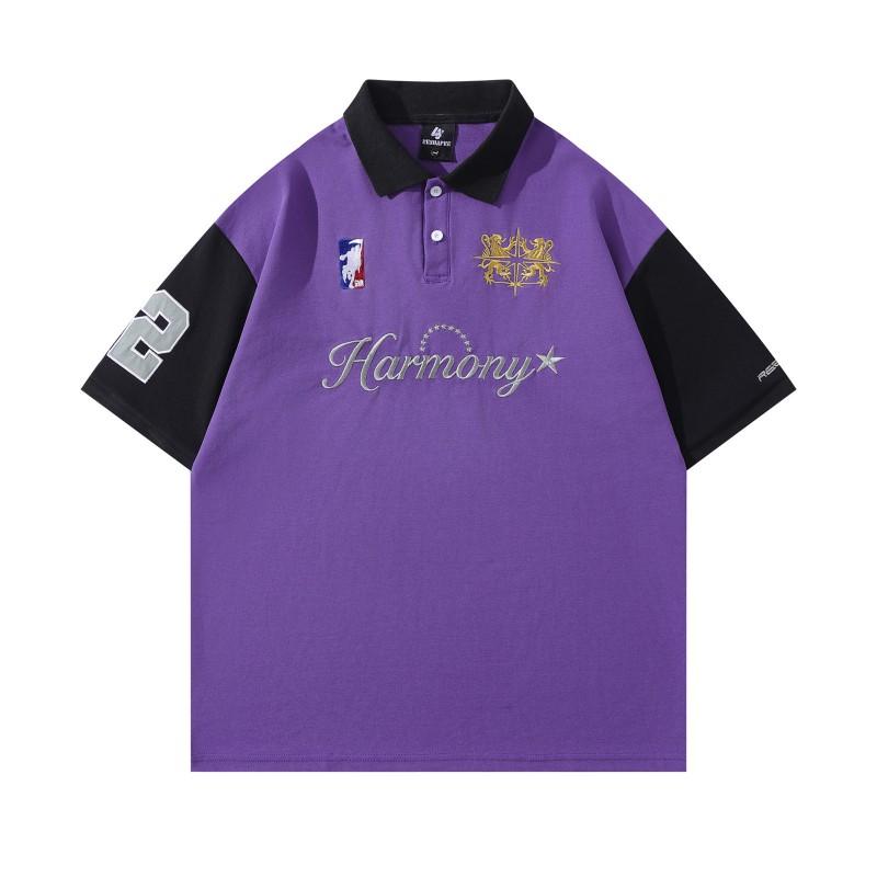 American Vintage Sports Polo Shirts Couples Loose Fit Embroidered Short Sleeve Tops