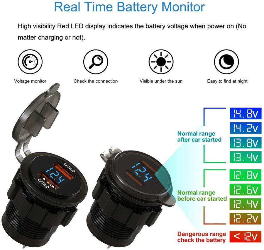 2USB Разъем для зарядки мотоцикла Цифровой светодиодный вольтметр+Реле для Kawasaki Versys650