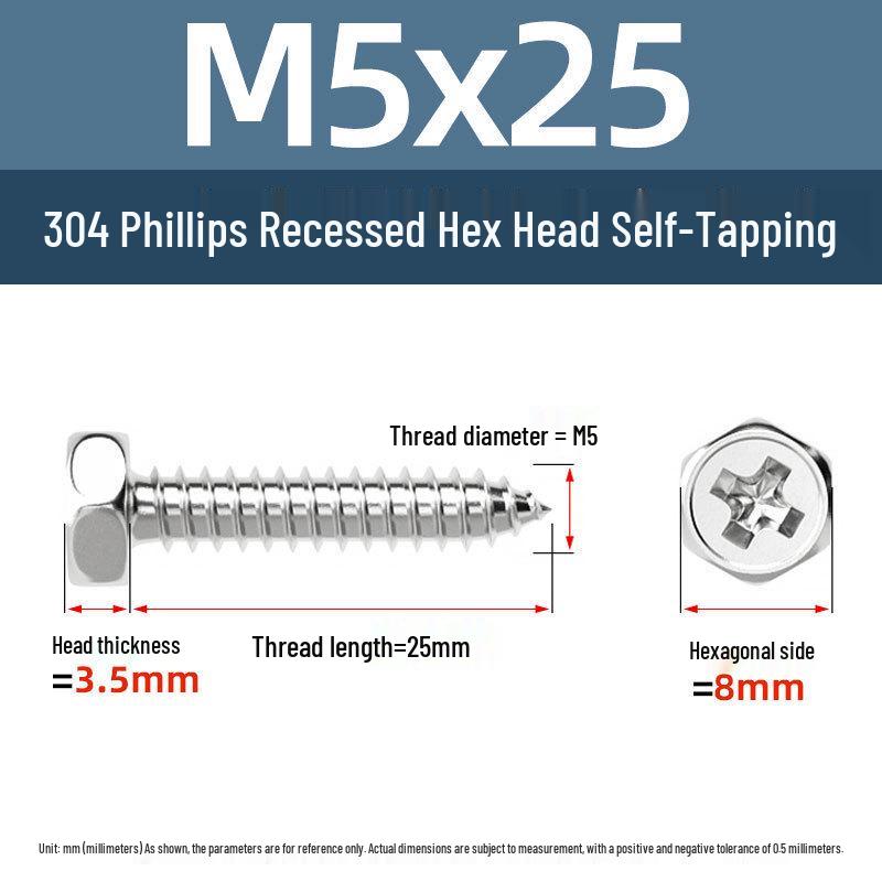 Yigu 304 Stainless Steel Phillips Recessed Hex and Slotted Self-Tapping Screws for Wood, M3-M8