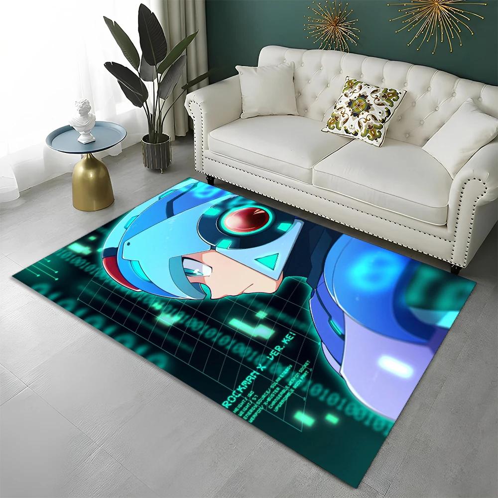 Retro Games Megaman Rockman Cartoon Carpet Rug for Home Living Room Bedroom Sofa Doormat Decor,Child Area Rug Non-slip Floor Mat