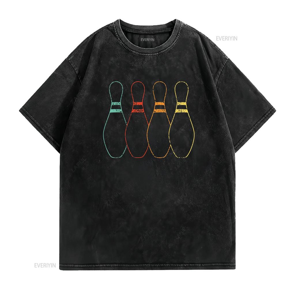 Womens Bowling Bowler Sports Team Pin T Shirt Black 2XL vintage Washed streetwear Top For Everyday Wear graphic Unisex Slightly