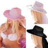 Pearl BRIDE Letter Cowboy Hat with Long Veil Wide Brim Bridal Western Fedoras Hat for Outdoor Photoshoots Supplies