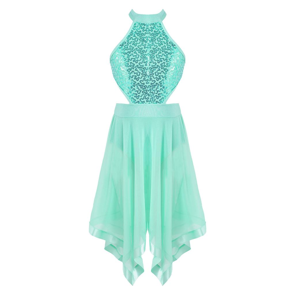 Детское платье для девочек, танцевальный костюм, вуаль, нерегулярный подол, платье-трико без рукавов и с открытой спиной