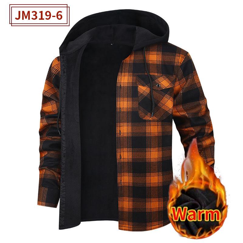 Мужская многослойная клетчатая рубашка с капюшоном — теплая плотная рубашка с длинным рукавом для осени и зимы