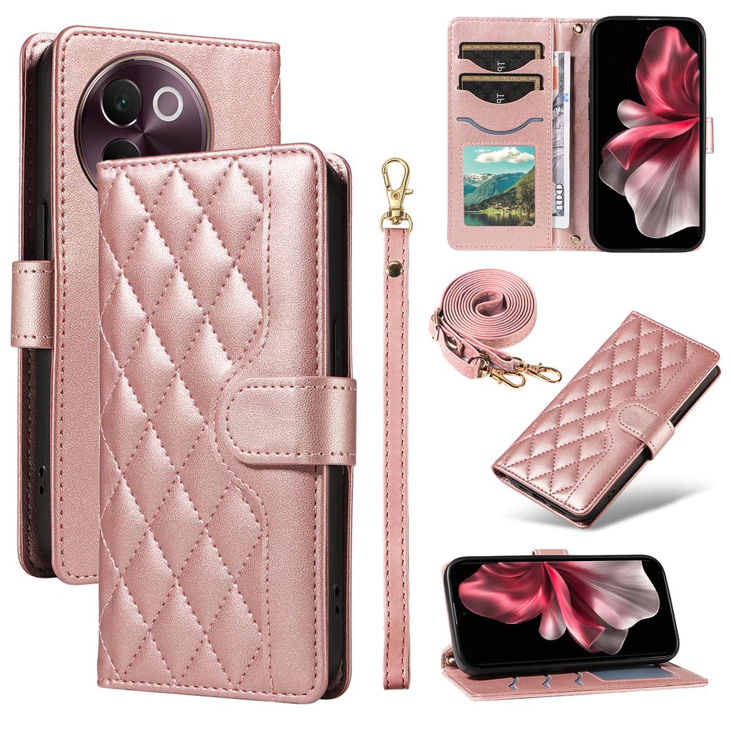 For vivo V40 Lite 5G/vivo V30e 5G Wallet Case Rhombus Leather Phone Cover with Strap
