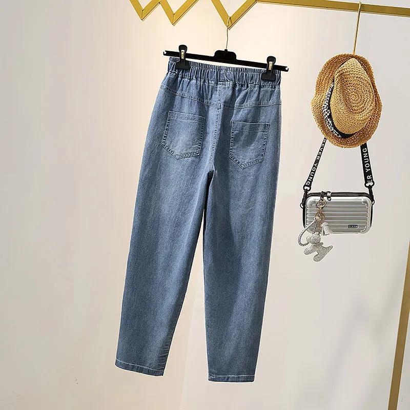 Весенне-осенние джинсы с высокой талией и вышивкой, женские свободные и тонкие брюки большого размера в Корейском стиле для студенток Nine Harlan Daddy Pants