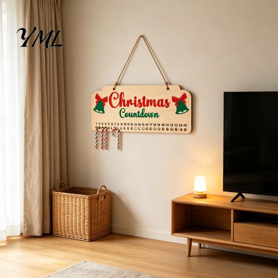 Rustic Wooden Holiday Decor Christmas Advent Calendar, Hanging Countdown Board with Candy Dates, Festive Wall Decoration for Home, Ornament