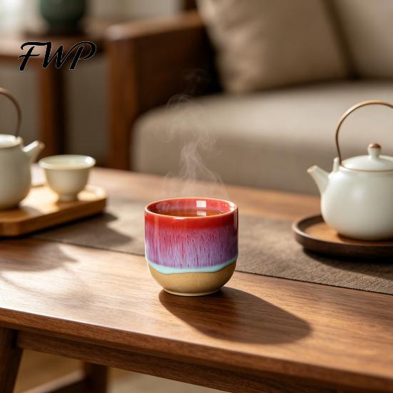 Ceramic Coffee Mug Handmade Handleless for Hot Cold Drinks 150ml Rustic Stoneware Cup Tea Easy to Clean Unique Gift Lovers Beverage