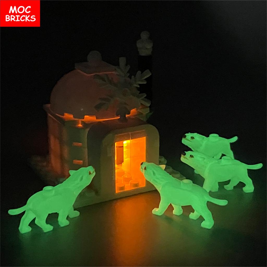 MOC Кубики Иглу Светящийся Дом Ледяной Волк Сибирский Хаски Классическая Архитектура Вид Образовательный Строительный Блок Игрушка Рождественский Подарок