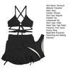 3Pcs/Set Women Swimsuit Solid Color Wave Texture Sexy Split Bikini with Drawstring Ruffle Trim Skirt Lace-up Beachwear