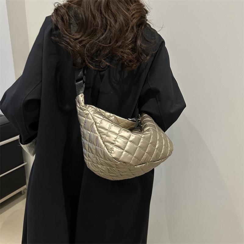 Space Cotton Shoulder Bag Fashion Hobo Crossbody Bags Lattice Pattern All-match Large Capacity Handbags for Women Commuting