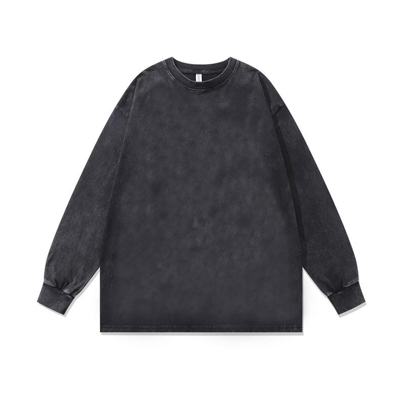 Хип-хоп Рэп Портрет Принт Винтажная Стирка Длинный Рукав Футболка Осень и Зима Свободная Хлопок Круглый Вырез Базовая Футболка Для Мужчин