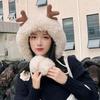 Winter Plush Antler Hat Fluffy Velvet Bucket Hat Cute Ear Protection Hat  Women