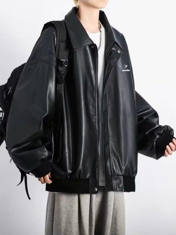 Модная мужская кожаная мотоциклетная куртка в гонконгском стиле для осени и зимы