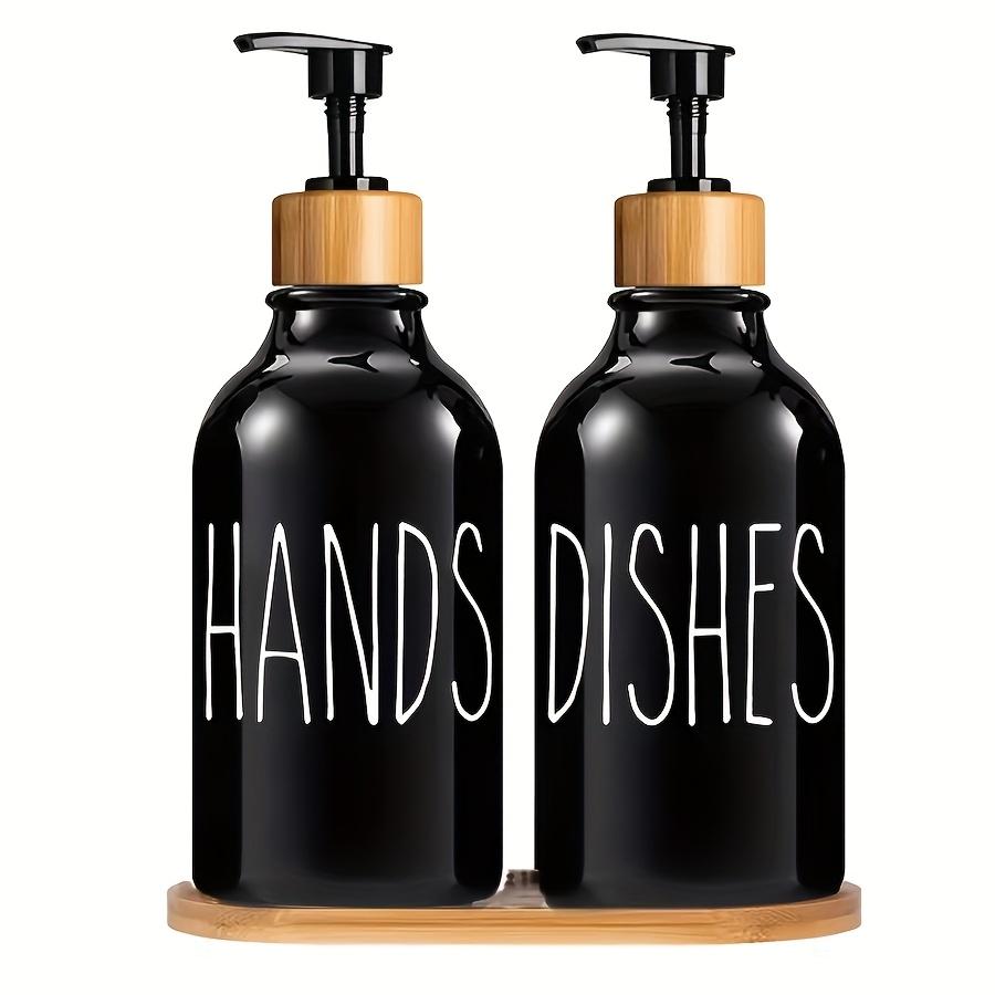 Soap Dispenser Bottle with Trays, Bamboo Lid Soap Bottle with Anti-Rust Pump, Hand Dish Soap Dispenser for Kitchen, Shampoo