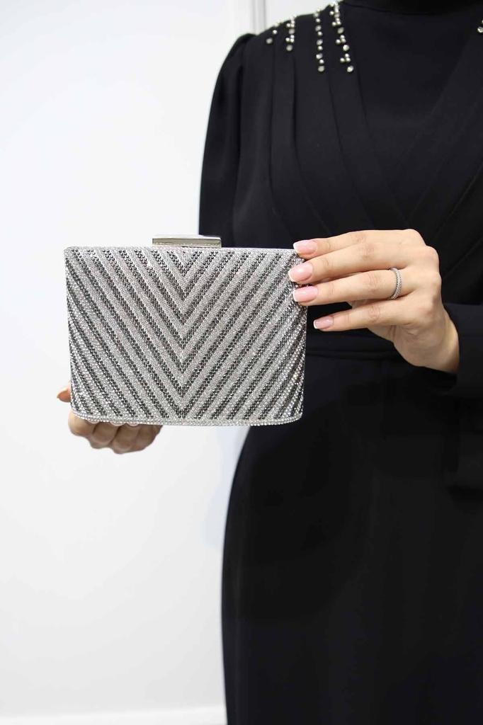 Women's Stylish and Useful Evening Dress Bag Women's Platinum Triangle Stone Evening Dress Evening Bag