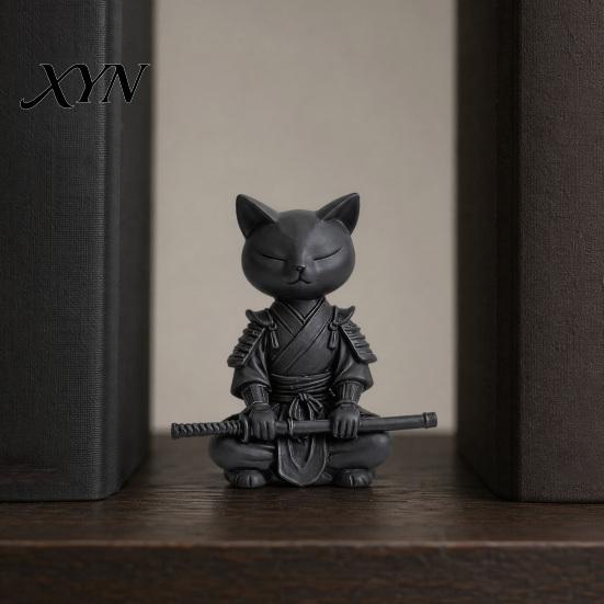 Современное произведение искусства с кошкой, 3D-печатная фигурка рыцаря, Медитирующий декор для стола в позе Дзен-воина, Устойчивая скульптура, Минималистичное матовое животное для
