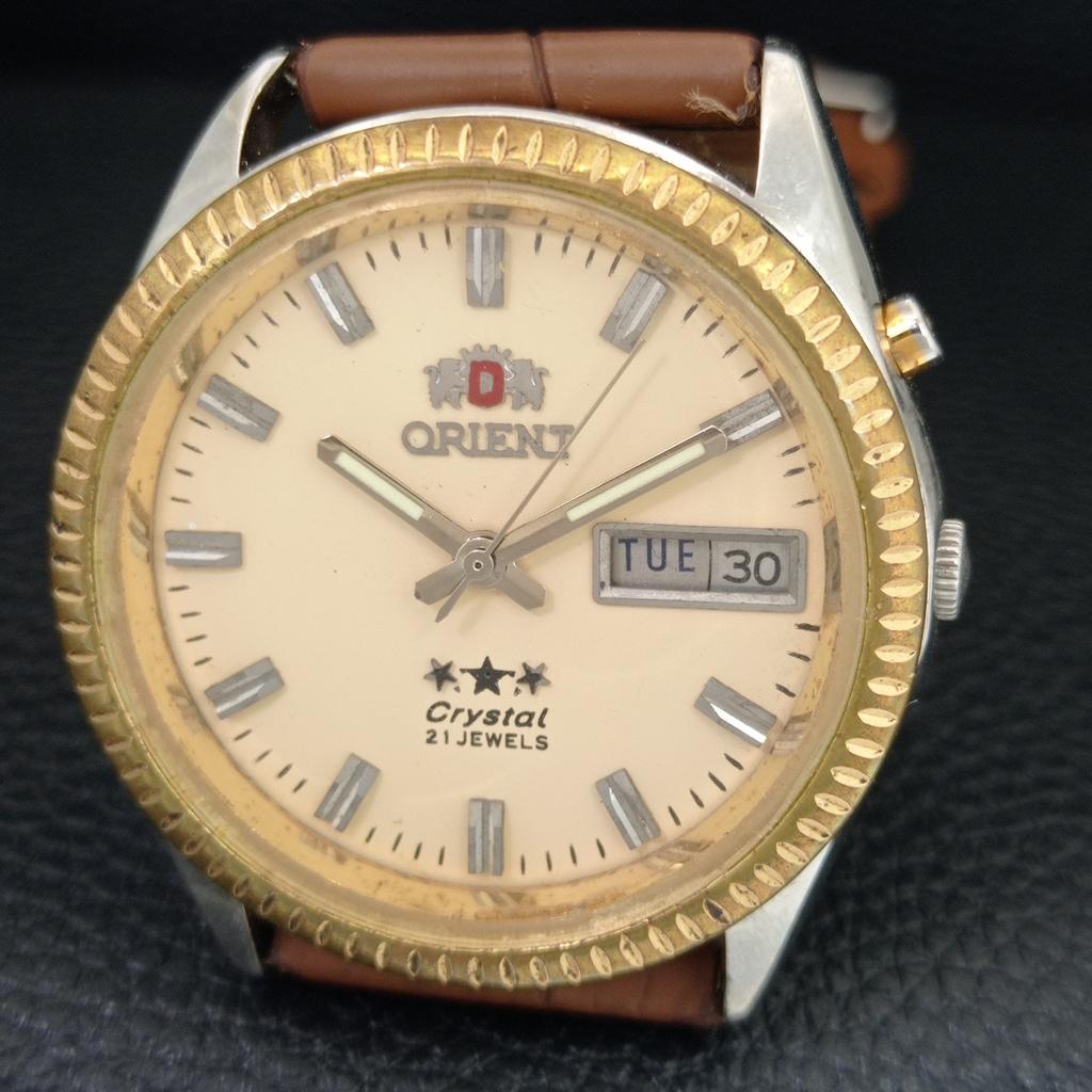 Orient КРИСТАЛЛ АВТОМАТИЧЕСКИЕ 46941 ЯПОНИЯ МУЖСКИЕ ВИНТАЖНЫЕ ЧАСЫ С КРЕМОВЫМ ЦИФЕРБЛАТОМ a703414-1