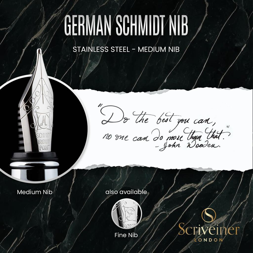 Scriveiner Black Green Fountain Pen Attractive luxury chrome Schmidt nib best pen gift set for men and perfect for offices Black Stunning Luxury Pen -