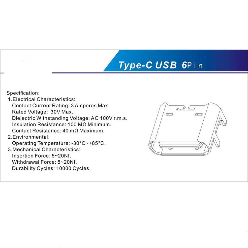 Phone SMD DIP 6 Pin USB 3.1 Charging Socket Type-C Female Female Connector Type C Socket Connector