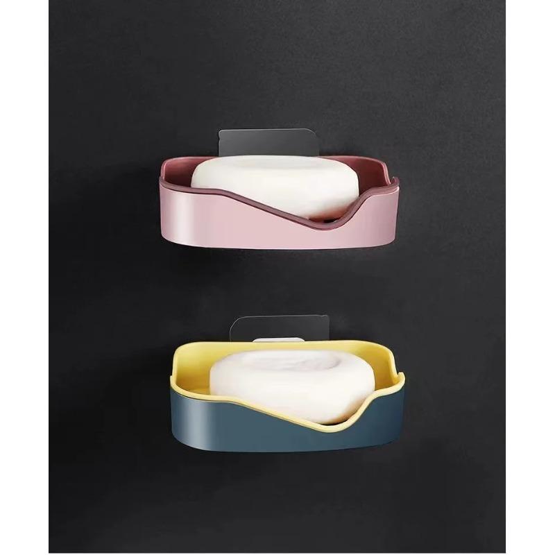 1 Single Layer Detachable Drain Soap Box Wall-Mounted Seamless Punch-Free Storage Bathroom Bath Accessories Storage Supplies